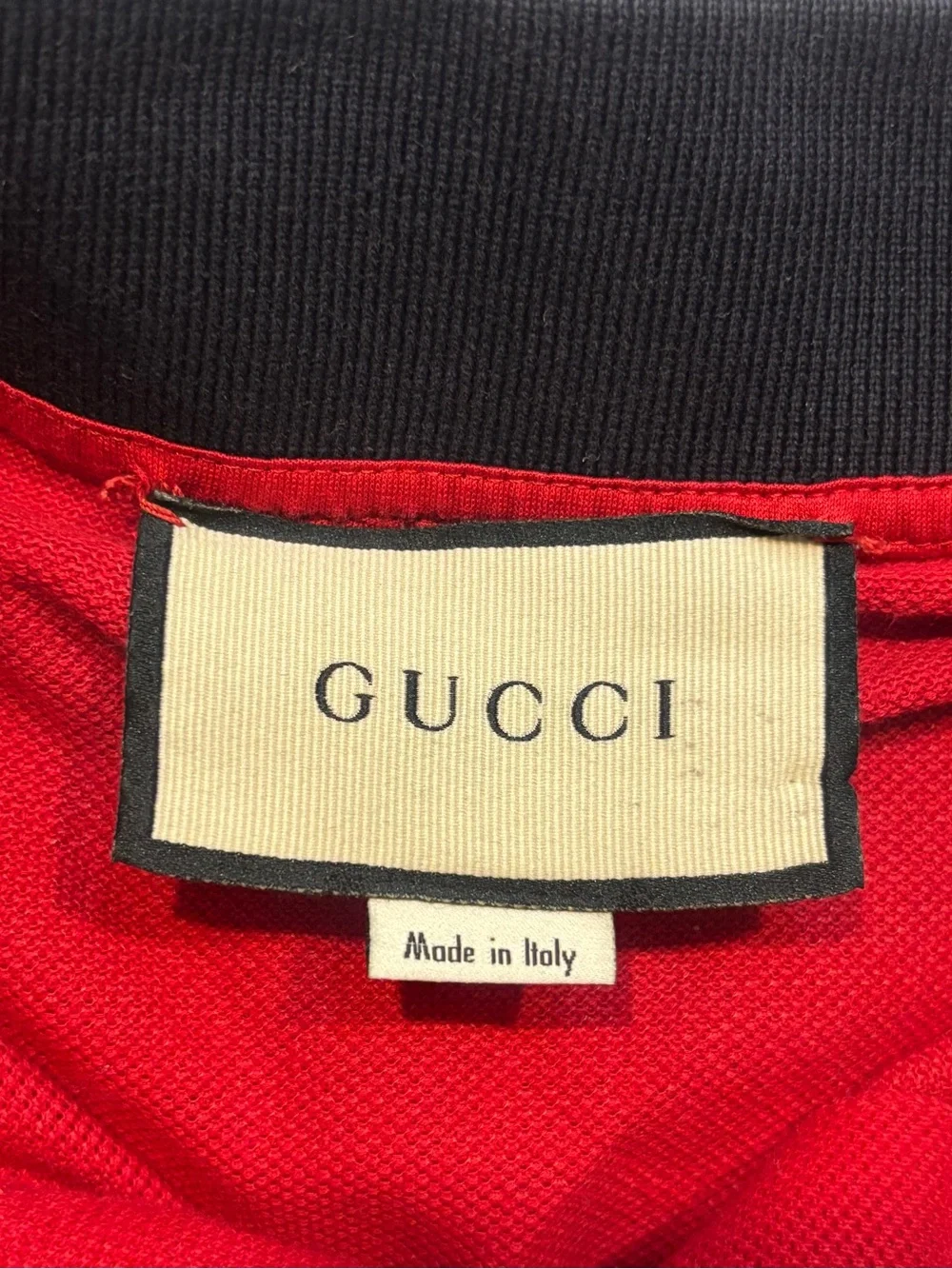 SOLD - Gucci Red Black Collar GG Runway Polo